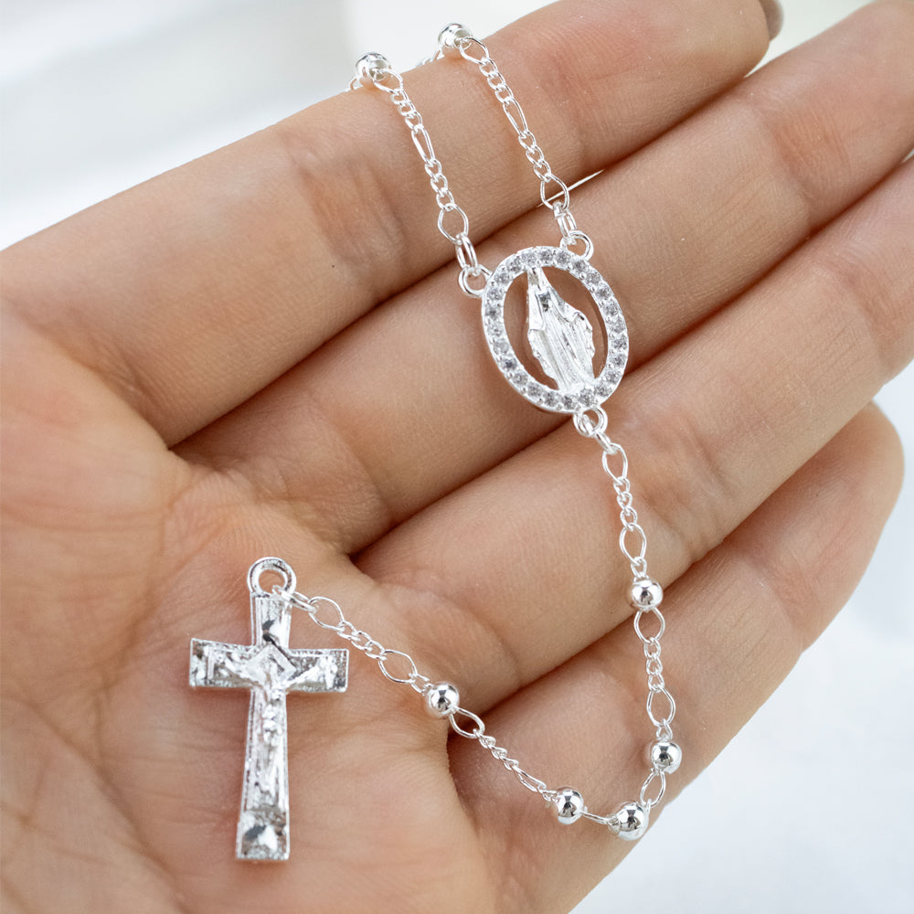 rosario de plata, rosario, collar de cruz, collar religioso, collar de virgen, collar de plata, collar para rezar