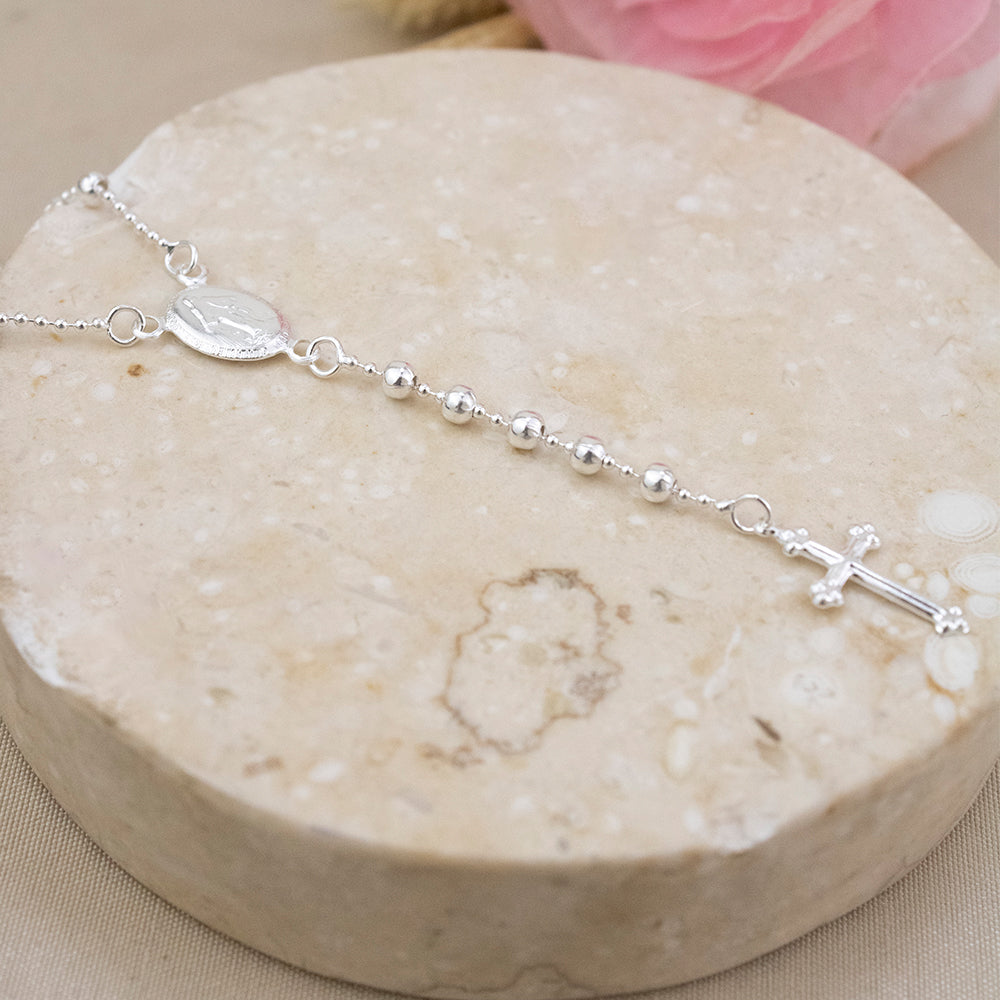 Collar Rosario Virgen Cruz Plata