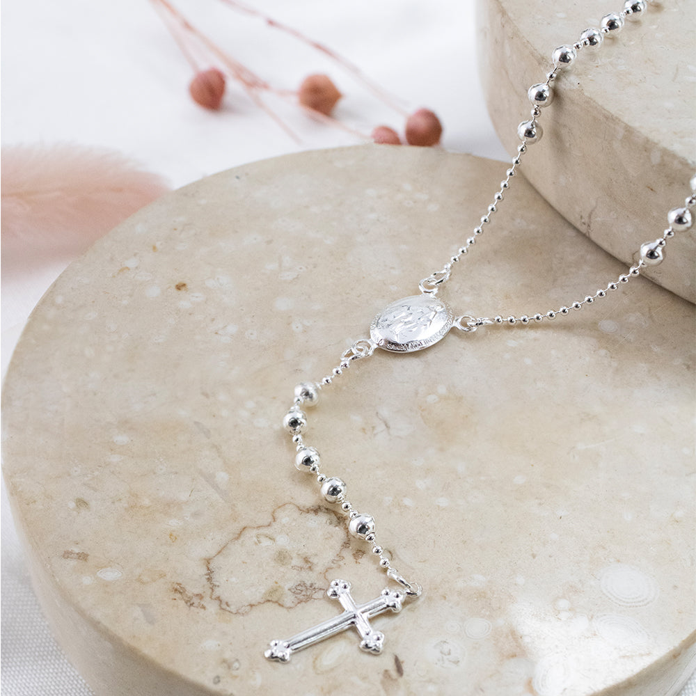 Collar Rosario Virgen Cruz Plata