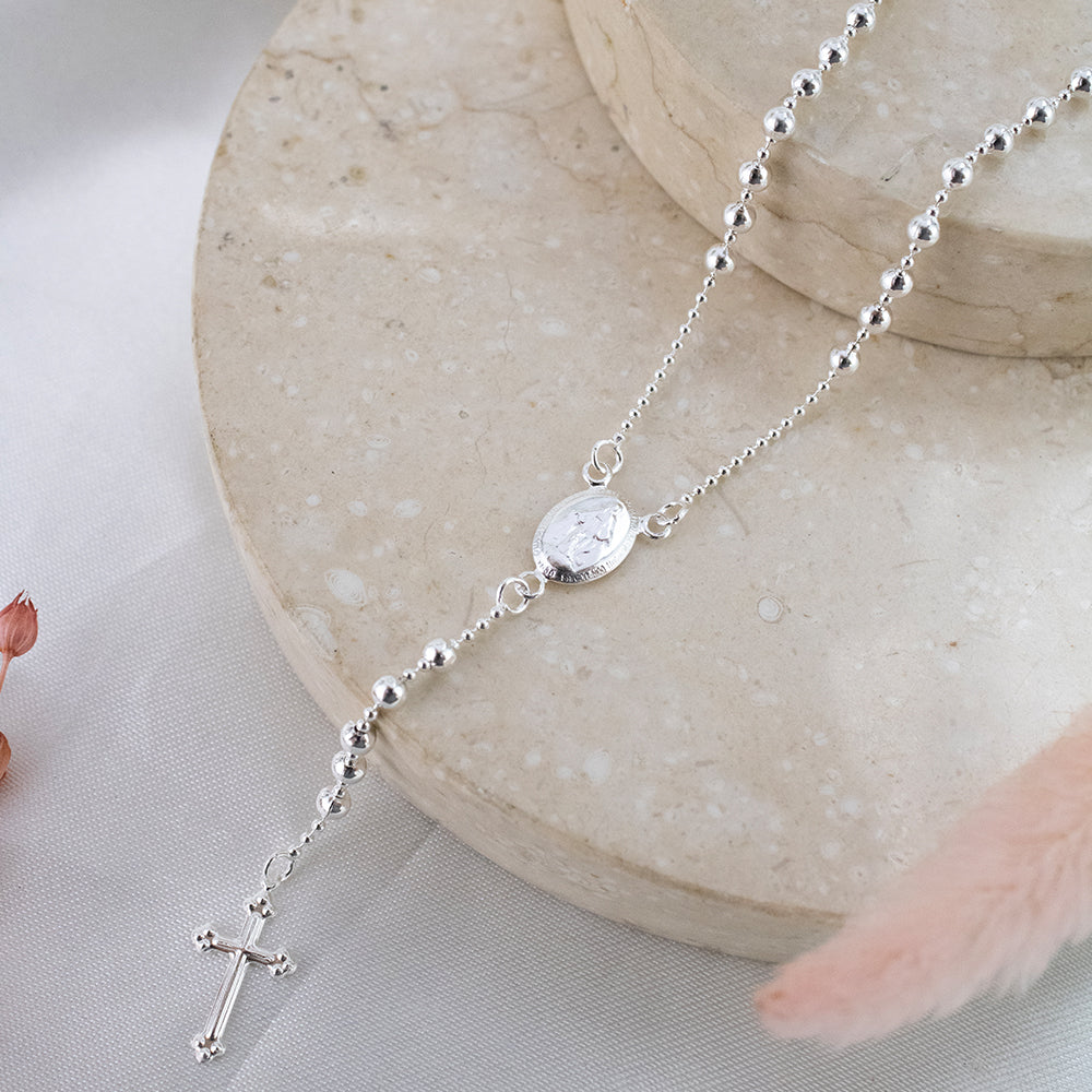 Collar Rosario Virgen Cruz Plata