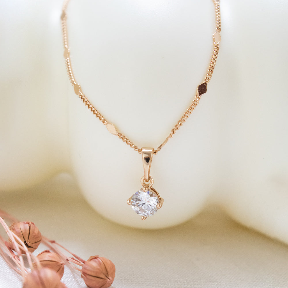 Collar rose con colgante de piedra, collar con piedra colgante, collar roe gold con piedra cristal, collar de piedra cristal