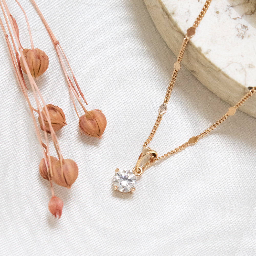 Collar rose con colgante de piedra, collar con piedra colgante, collar roe gold con piedra cristal, collar de piedra cristal