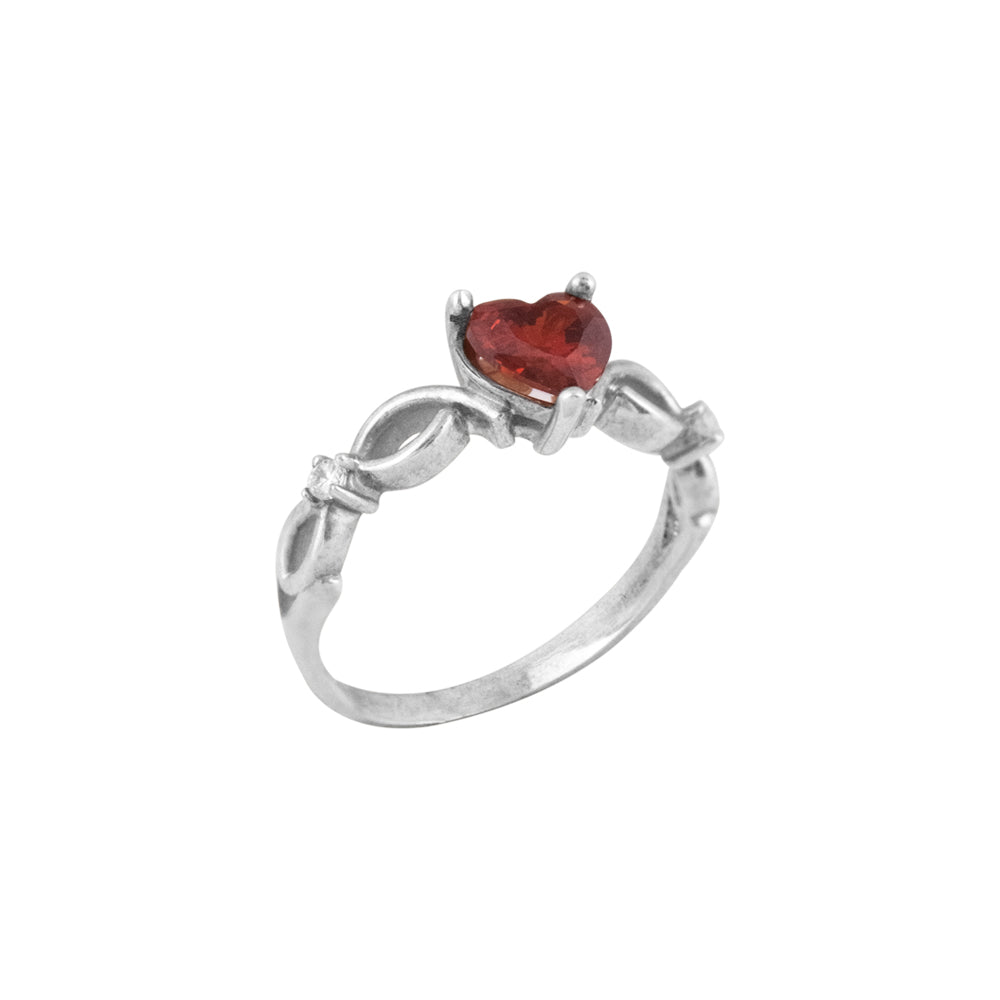 Anillo Rubi Corazón Plateado Plata
