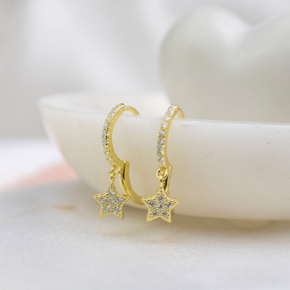 Arete Star Pendiente Estrella Plata Baño De Oro