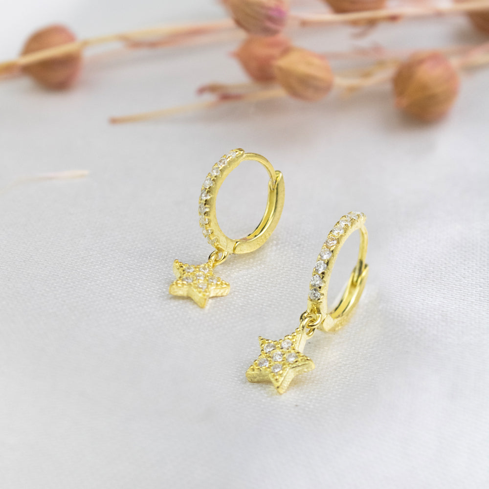 Arete Star Pendiente Estrella Plata Baño De Oro