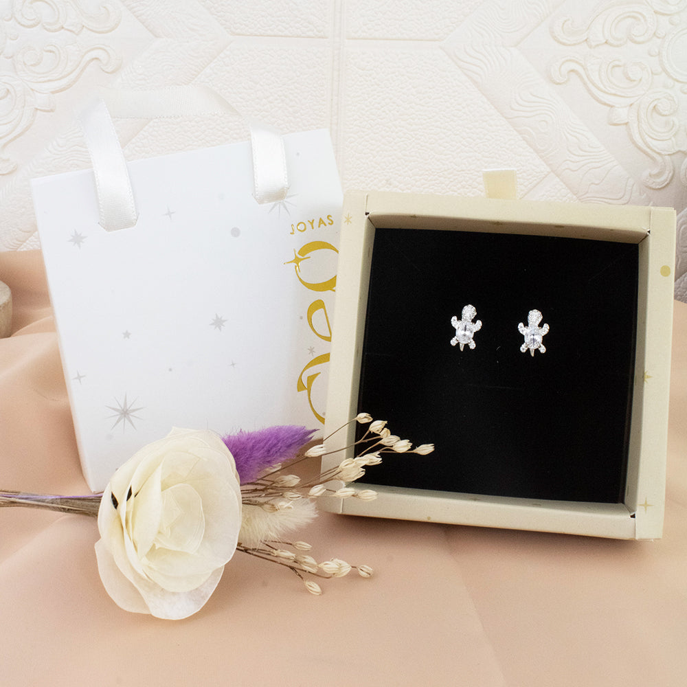 Arete Tortuga Cristal Plata