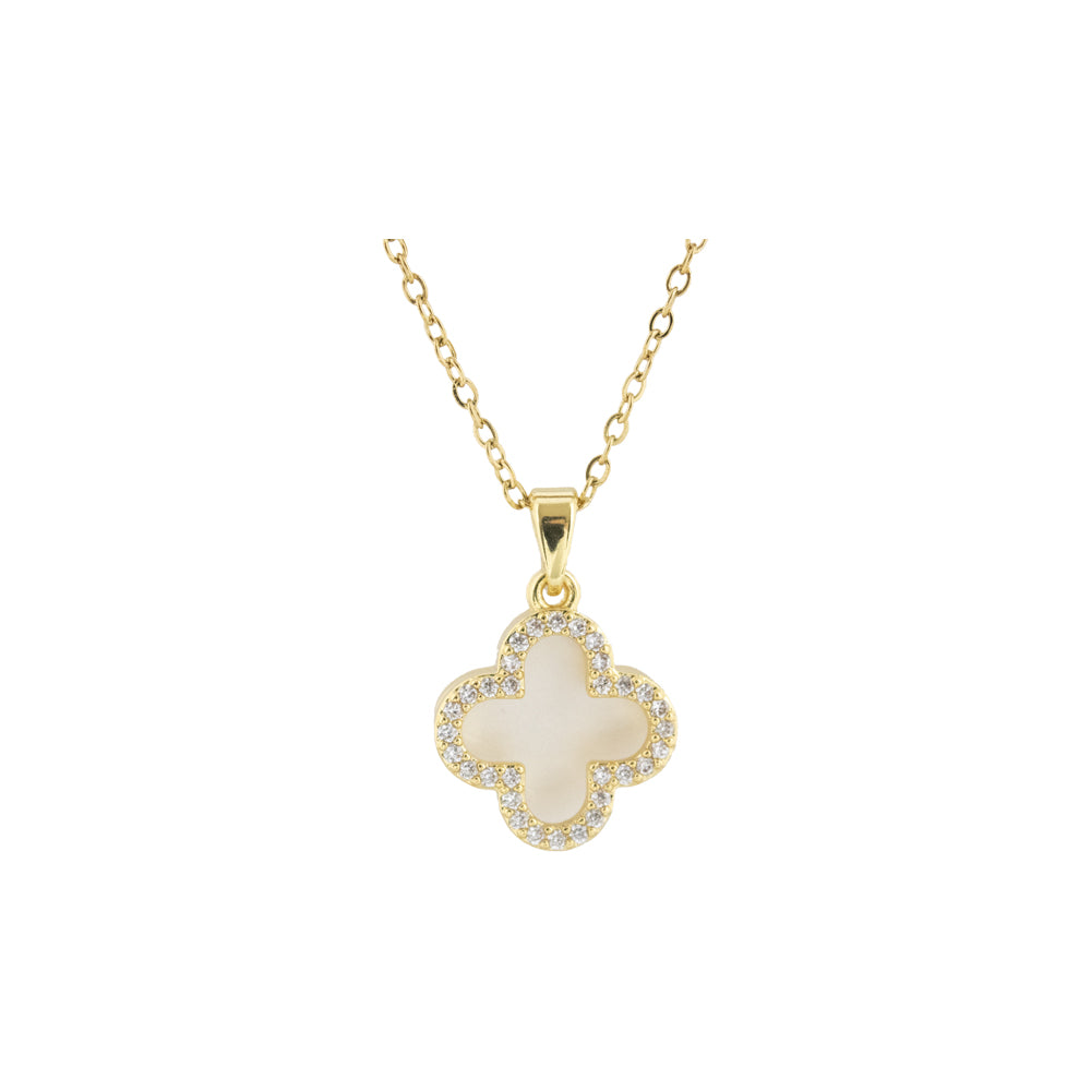 Collar Trébol Giratorio Diamantado Blanco