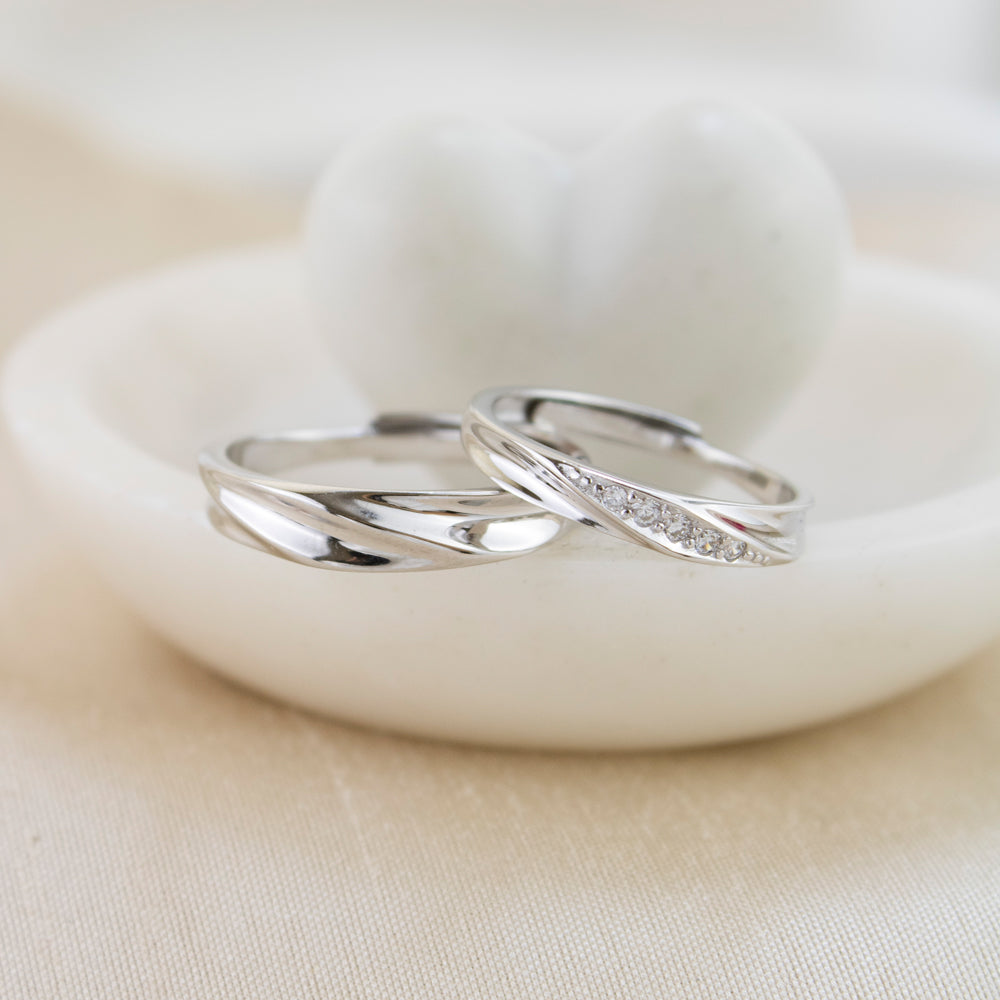 Set Anillos Regulables de Amor Trenzados Plateado Plata