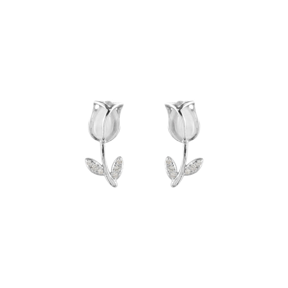 Arete Tulipan Piedra Blanca Plateado Plata
