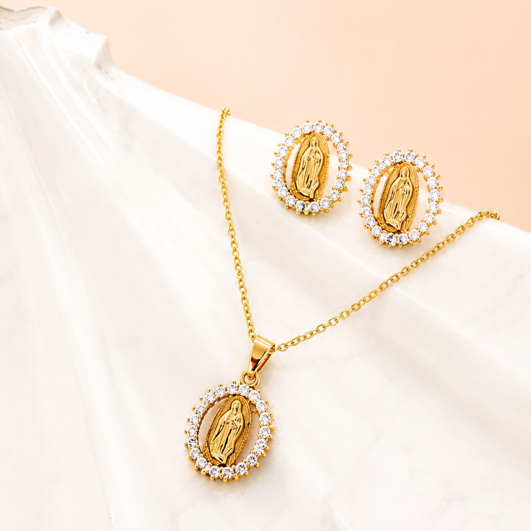 Set Virgen Guadalupe Brillos Acero