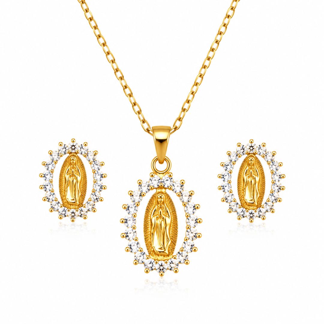 Set Virgen Guadalupe Brillos Acero