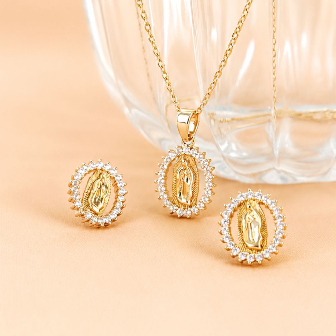 Set Virgen Guadalupe Brillos Acero