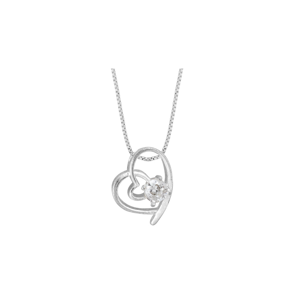 Collar de dije corazón  colgante y piedra plateado plata