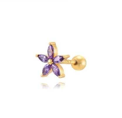 Piercing Flor Pétalos Lila 925 Dorado Plata