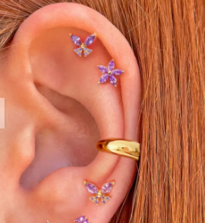 Piercing Flor Pétalos Lila 925 Dorado Plata