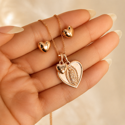 Set Corazón Virgen de Guadalupe Rose