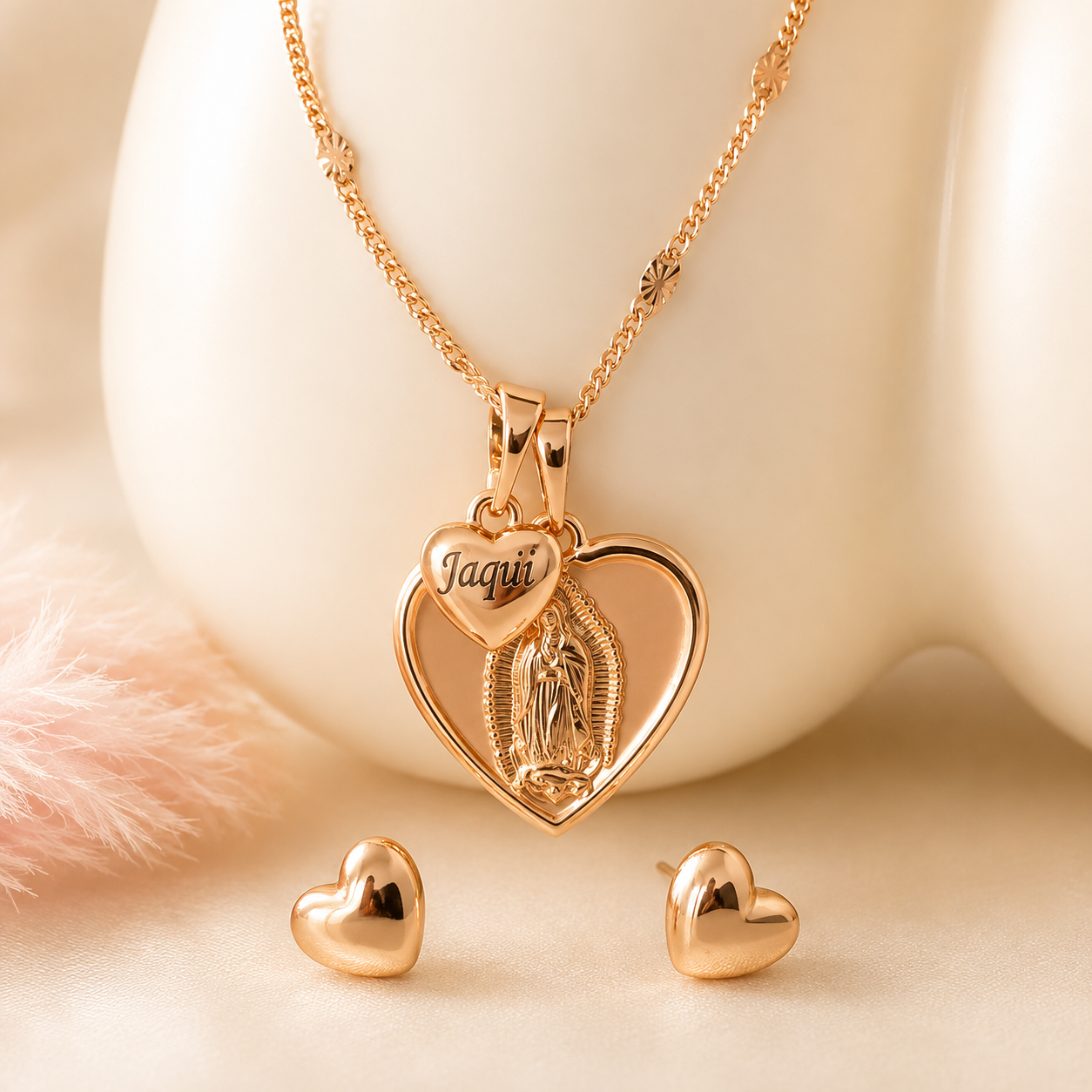 Set Corazón Virgen de Guadalupe Rose