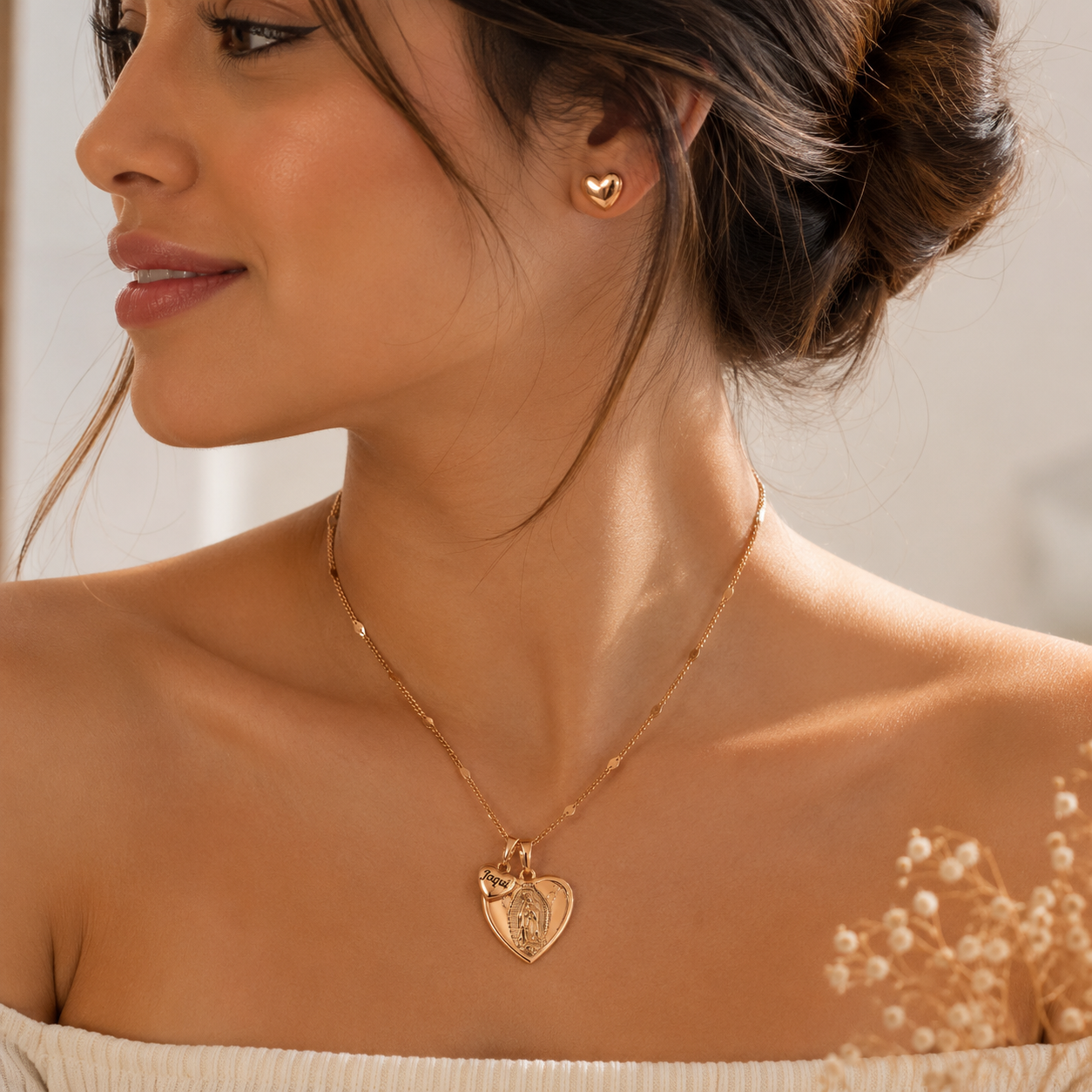 Set Corazón Virgen de Guadalupe Rose