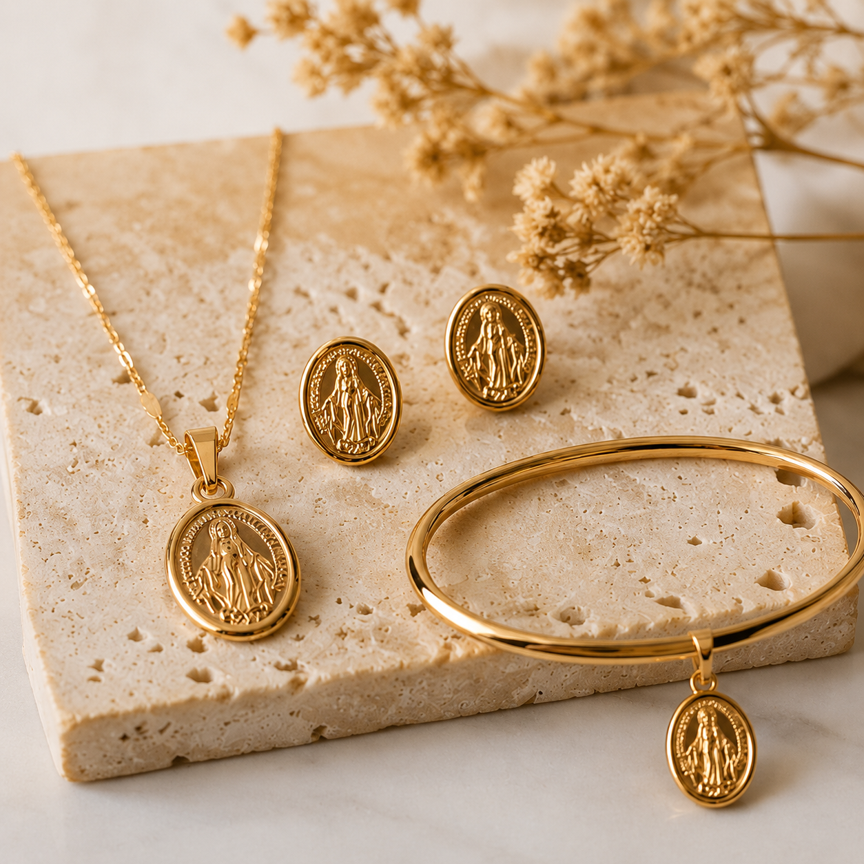 Set x3 Virgen Milagrosa  Rose Acero