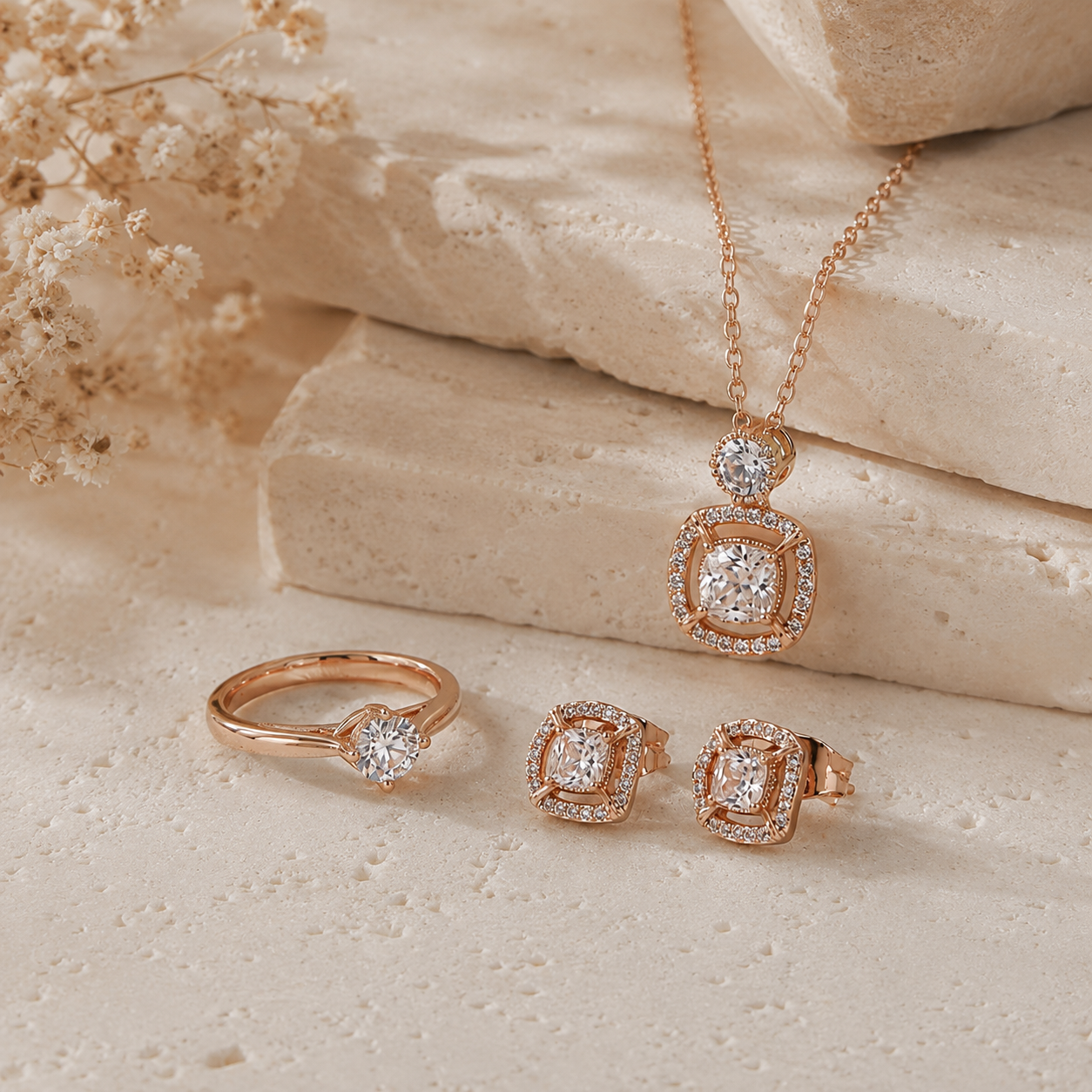 Set x3 Diamond  Rose Acero