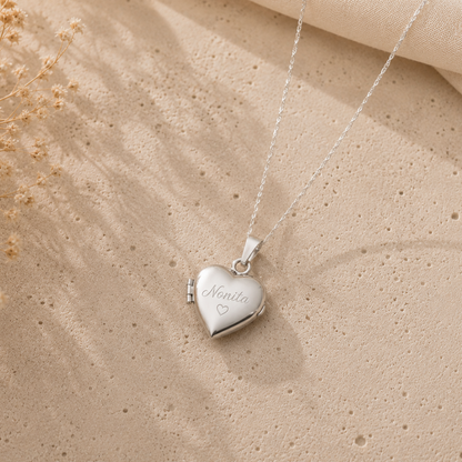 Collar Relicario Corazón Recuerdos Perfecto Plata