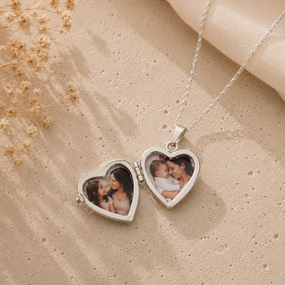 Collar Relicario Corazón Recuerdos Perfecto Plata