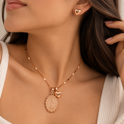 Set  Virgen  Guadalupe Oval Grabado Rose