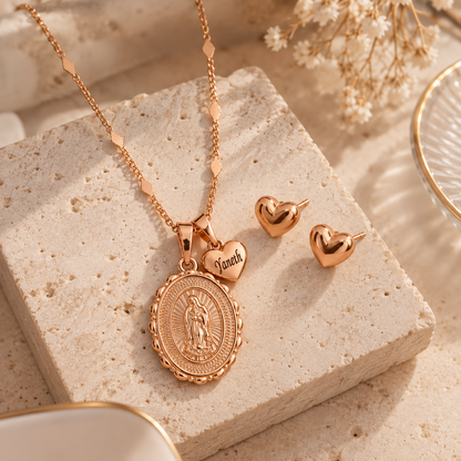 Set  Virgen  Guadalupe Oval Grabado Rose