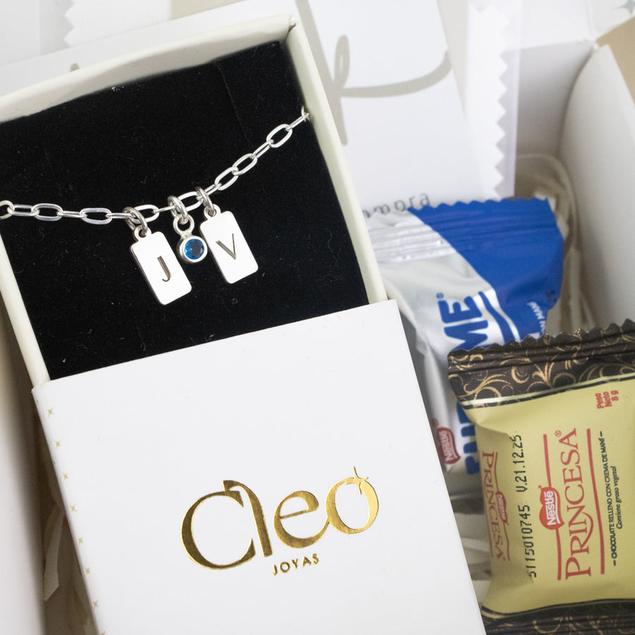 Box Premium Pulsera Iniciales Dije Rectangular