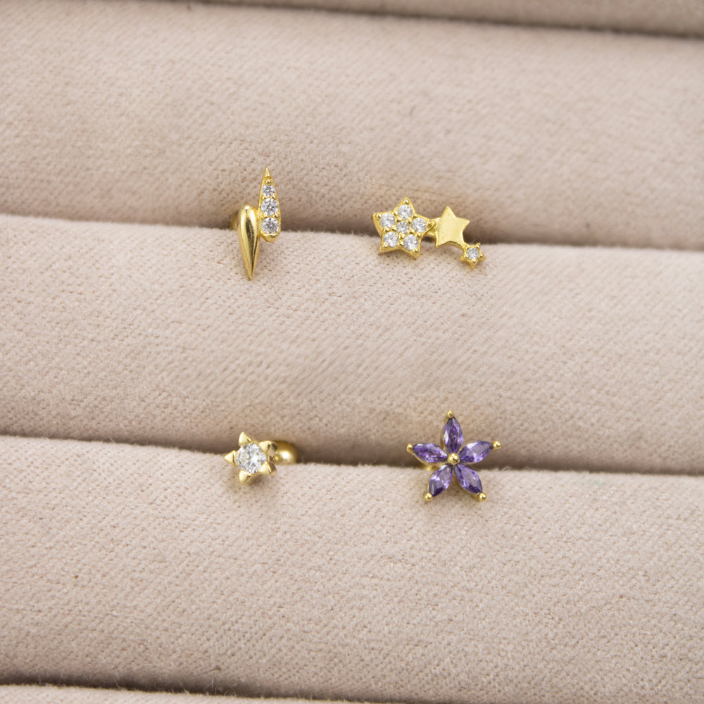 Piercing Flor Pétalos Lila 925 Dorado Plata