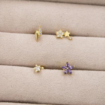 Piercing Flor Pétalos Lila 925 Dorado Plata