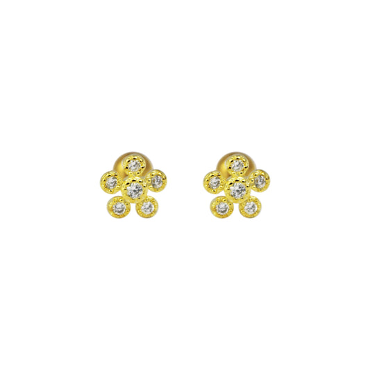 Aretes pequeños  dorados de flor con piedras