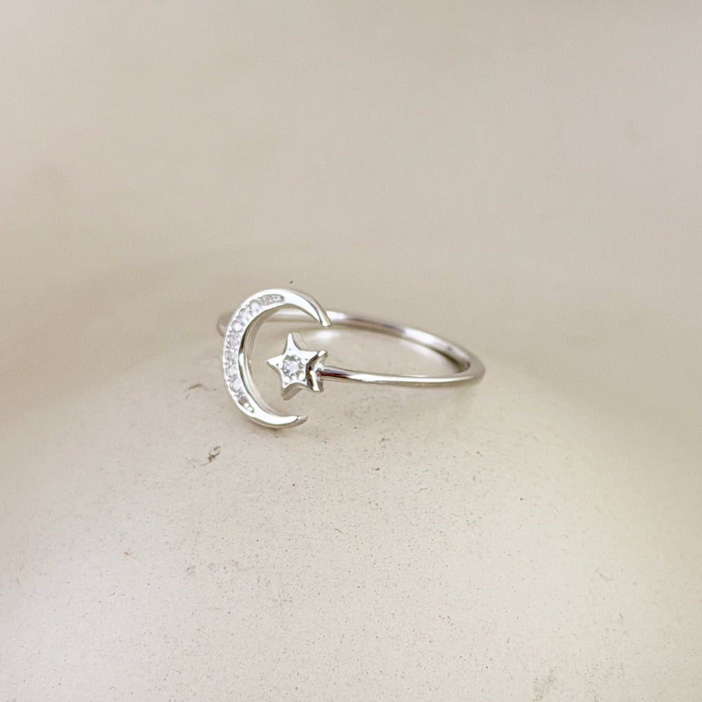 Anillo Luna y Estrella Regulable Plata