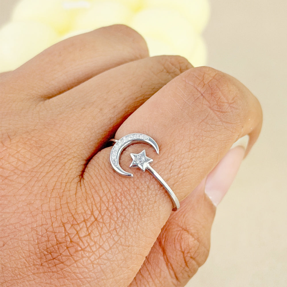 Anillo Luna y Estrella Regulable Plata