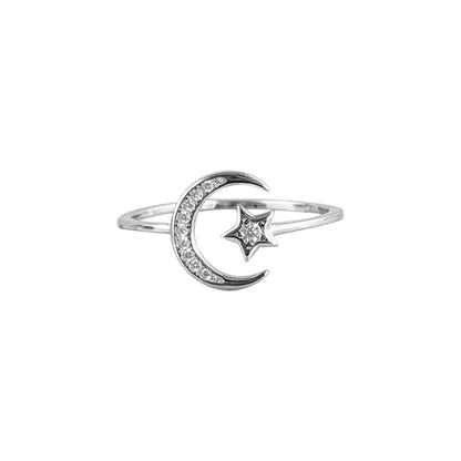 Anillo Luna y Estrella Regulable Plata