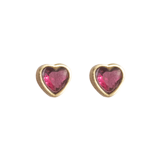 Aretes Corazón Rubi Dorado Acero