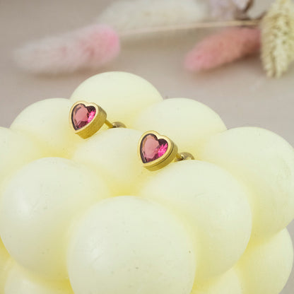 Aretes Corazón Rubi Dorado Acero