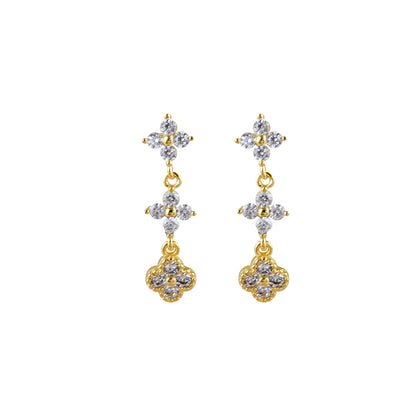 Aretes Largos 3 Tréboles Plata