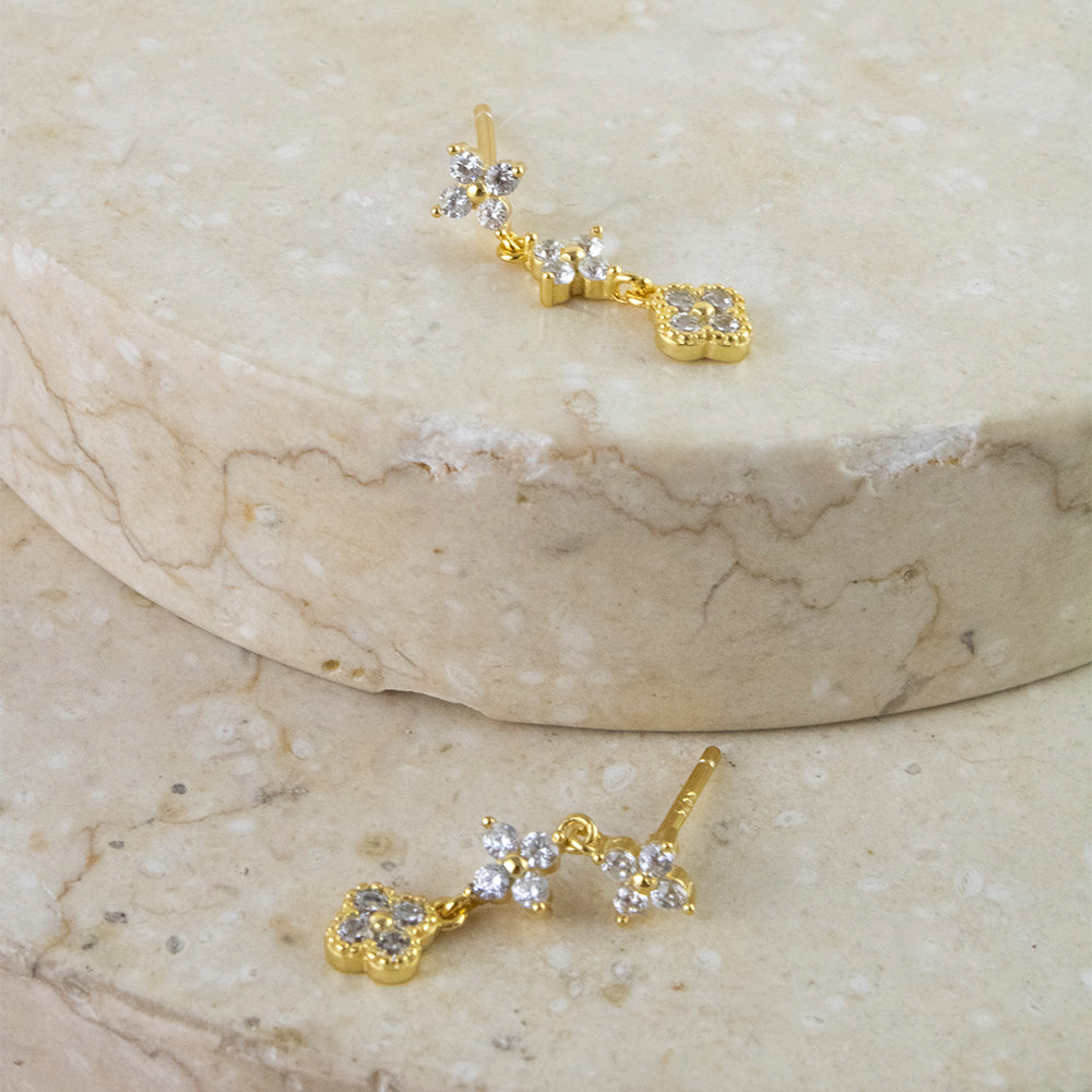 Aretes Largos 3 Tréboles Plata