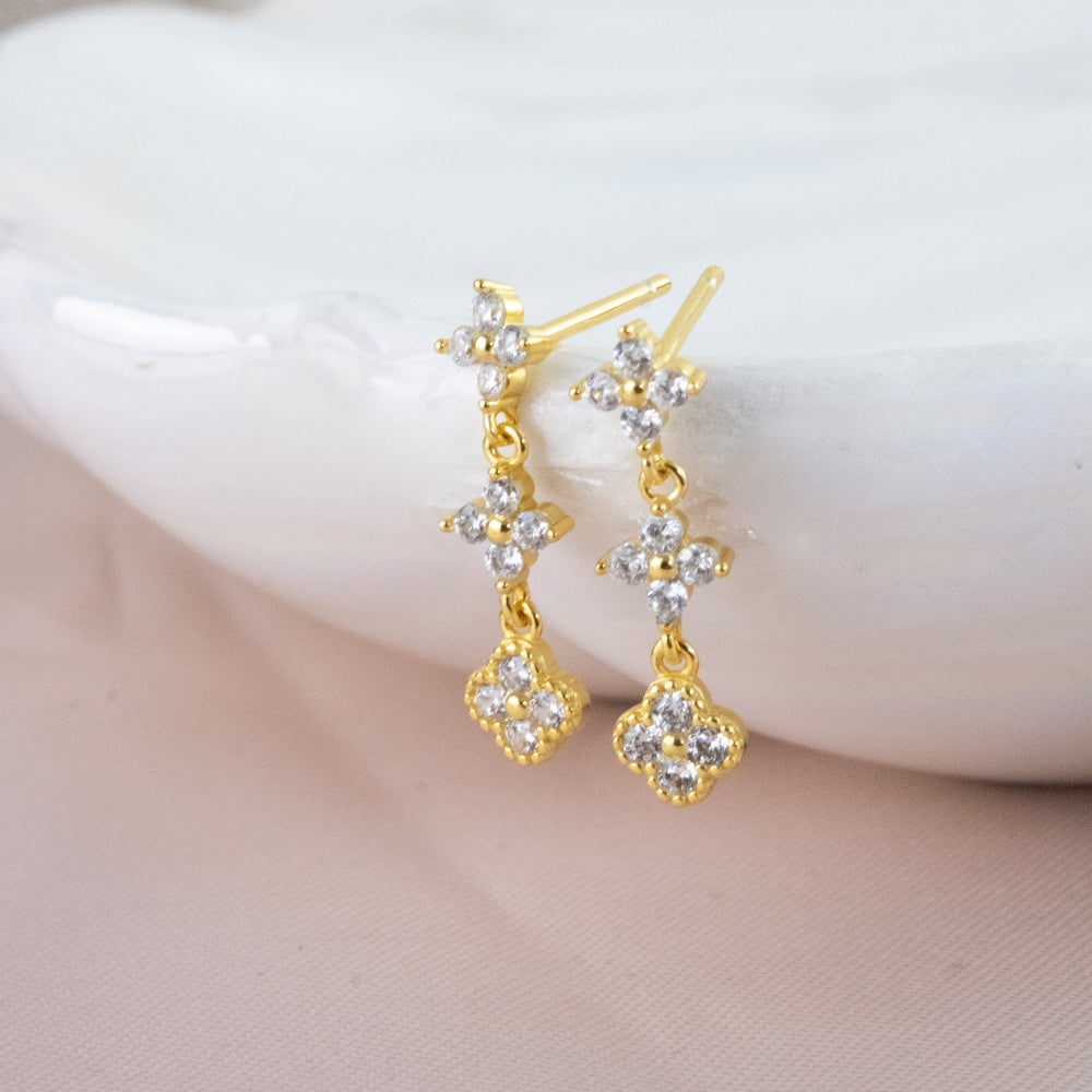 Aretes Largos 3 Tréboles Plata