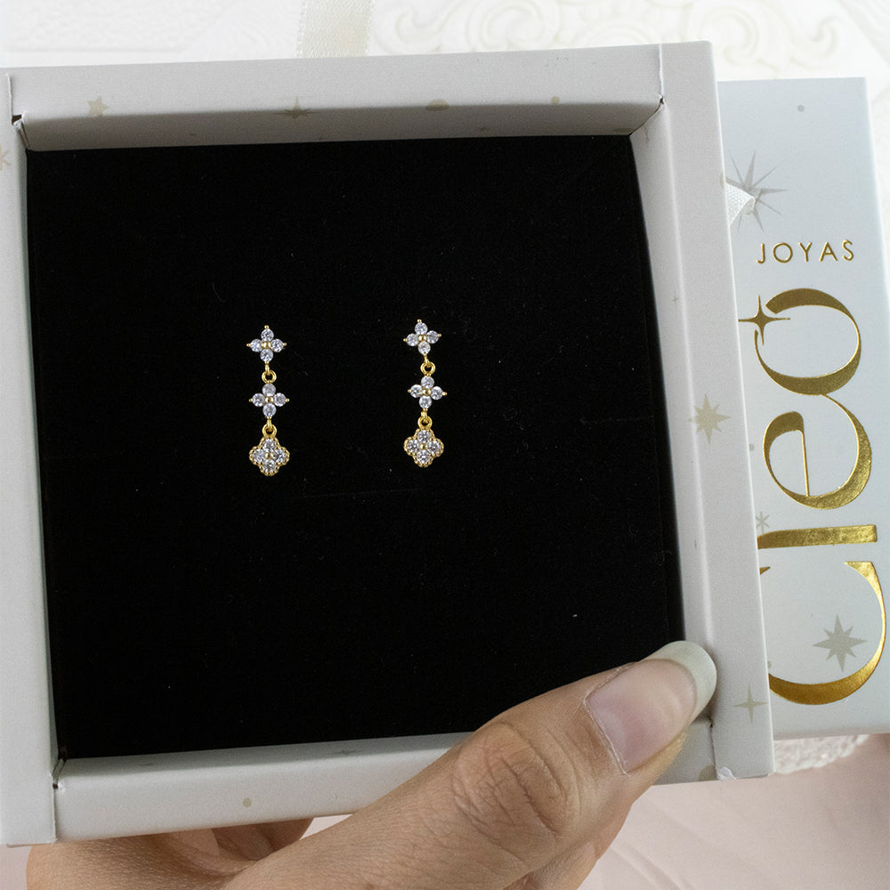 Aretes Largos 3 Tréboles Plata