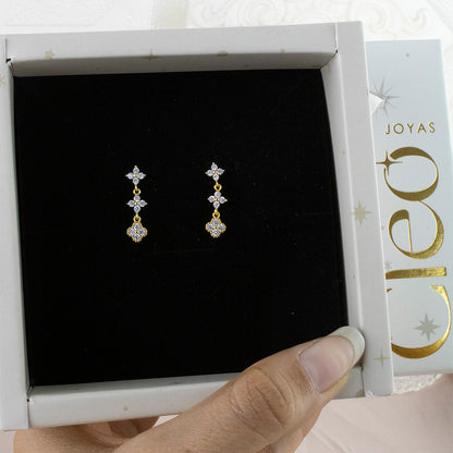 Aretes Largos 3 Tréboles Plata