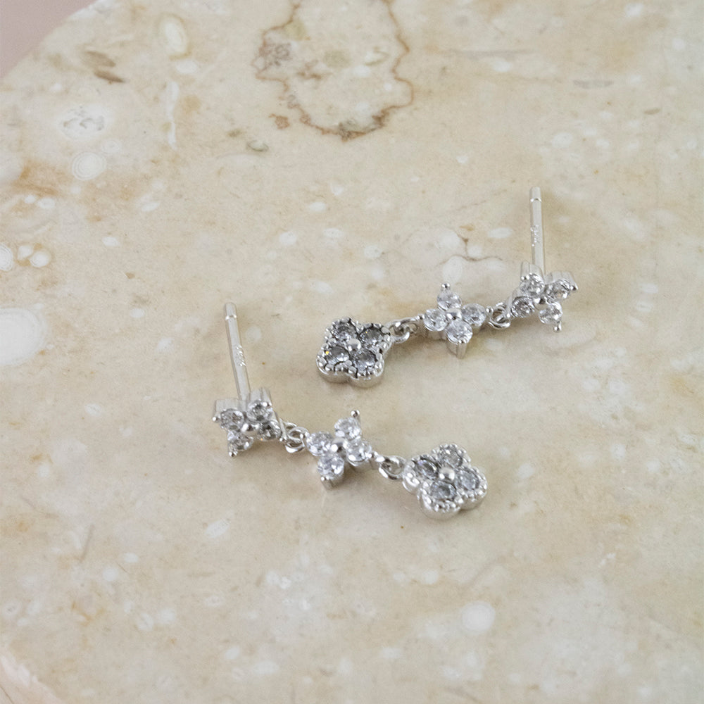Aretes Largos 3 Tréboles Plata
