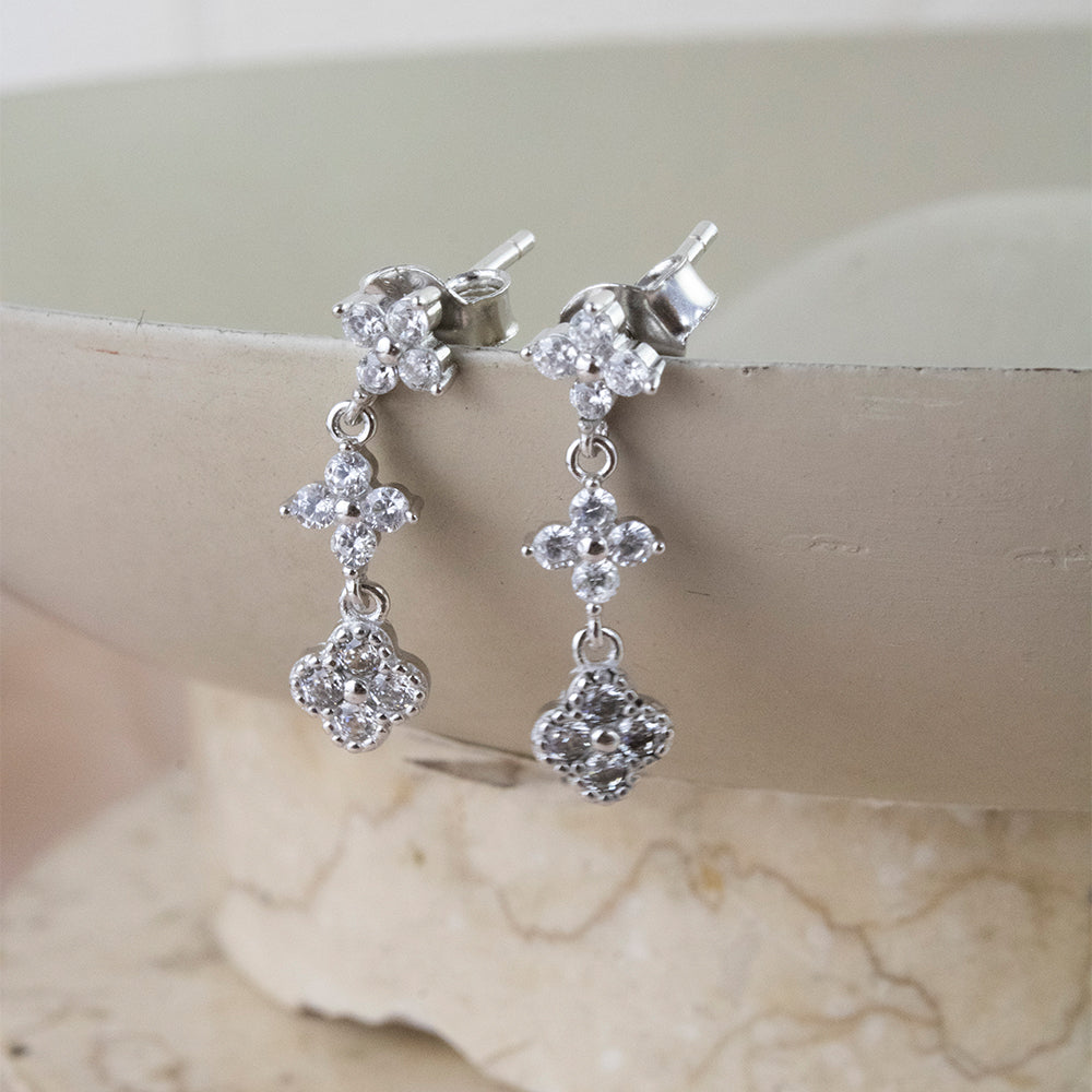 Aretes Largos 3 Tréboles Plata