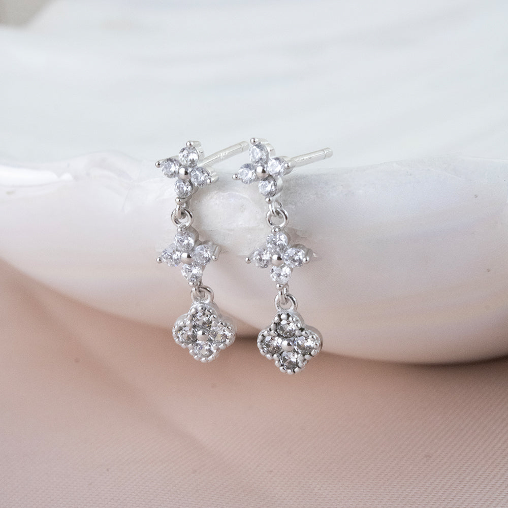 Aretes Largos 3 Tréboles Plata