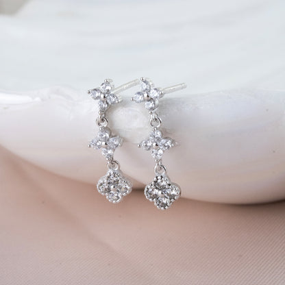 Aretes Largos 3 Tréboles Plata
