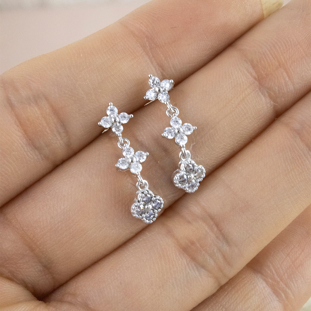Aretes Largos 3 Tréboles Plata