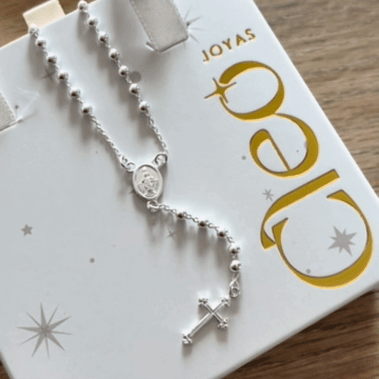 Collar Rosario Virgen Cruz Plata