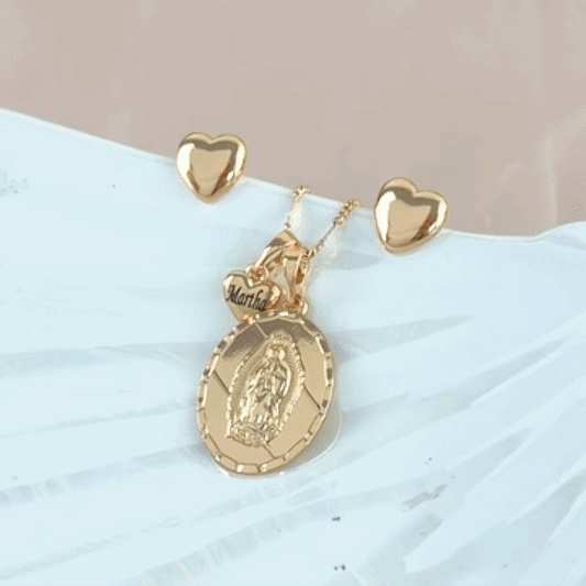 Set  Virgen  Guadalupe Oval Grabado Rose