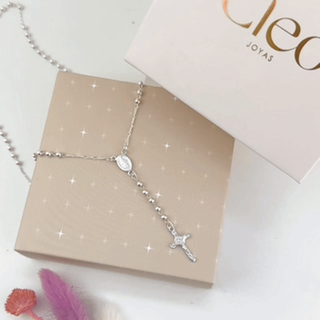 Collar Rosario Virgen Cruz Plata